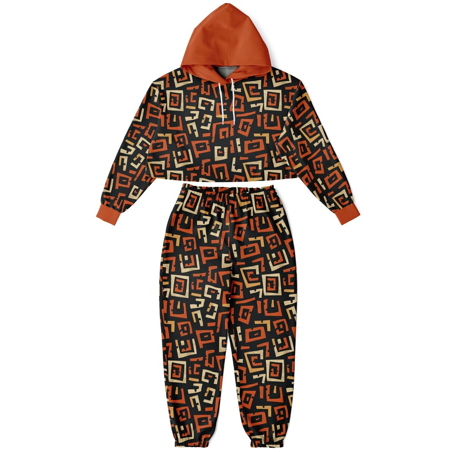 Women's Urban Streetwear African Print Hoodie & Jogger Set, Bold Fall Color Themed Sweatsuit