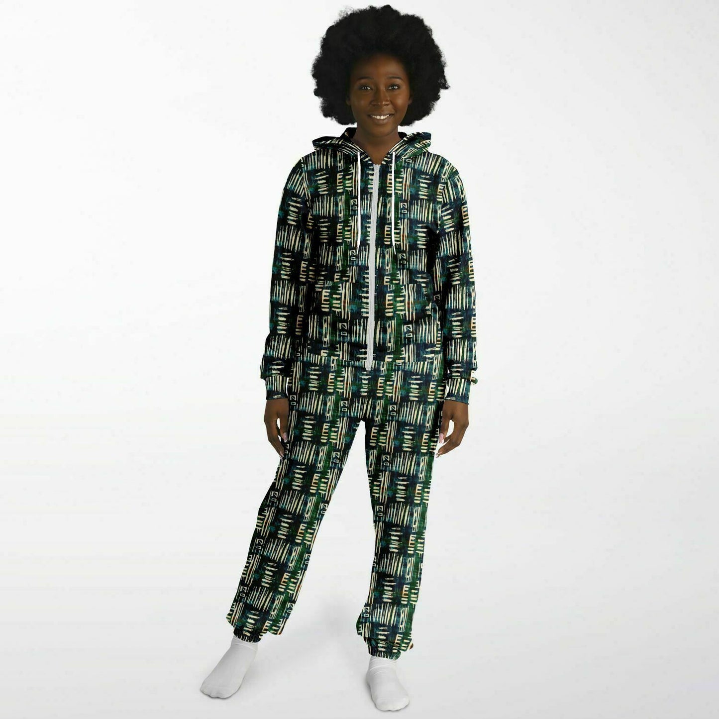 Jungle Safari African Mud Cloth Unisex Jumpsuit, Ethnic Print Stylish Loungewear