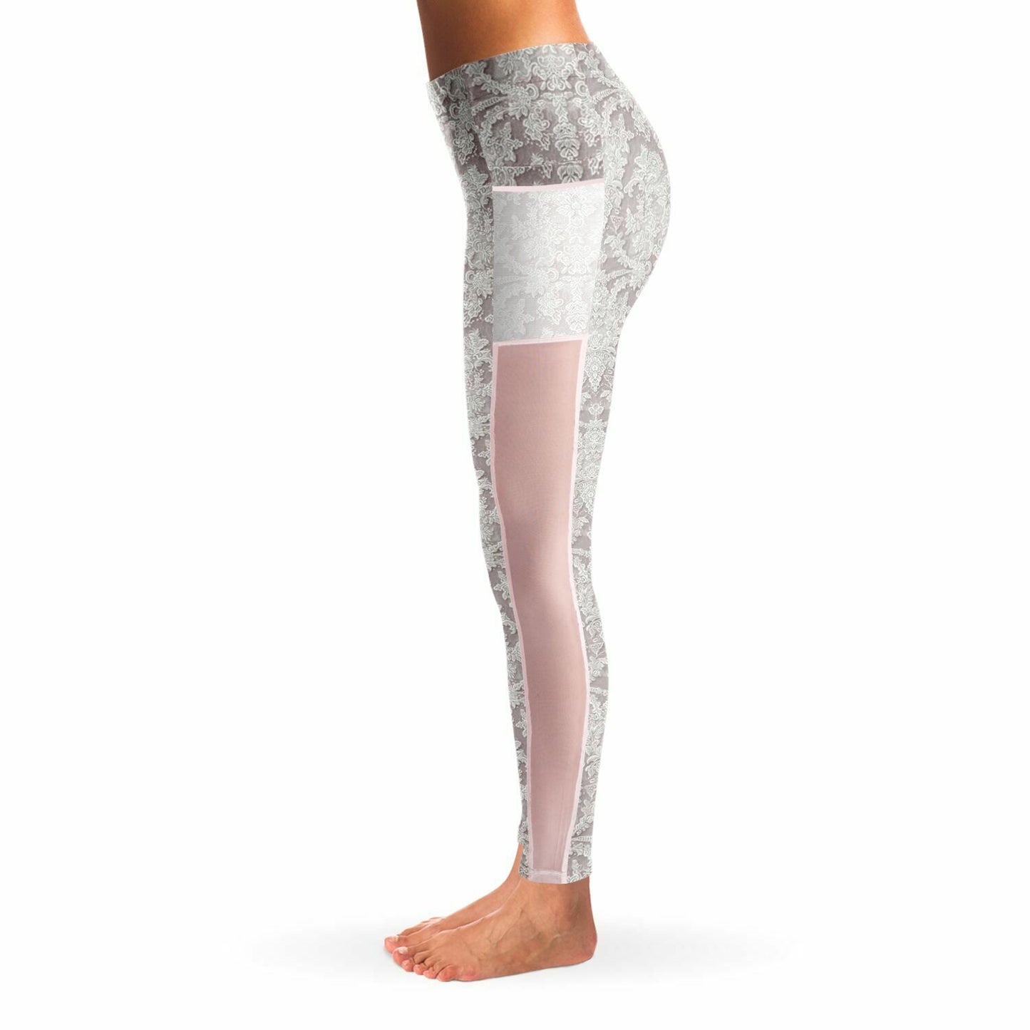 Lace Illusion Mesh Pocket Leggings, Functional Elegance, Squat Proof Active Wear