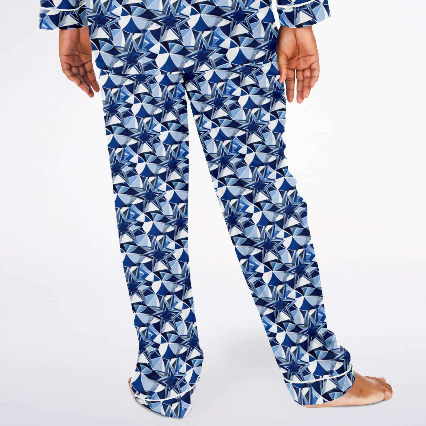 Football Fan Men's Royal Blue and White Satin Pajama Set | Mens Luxury Comfortable Sleepwear | Football Fanatic PJ's - Ships Free