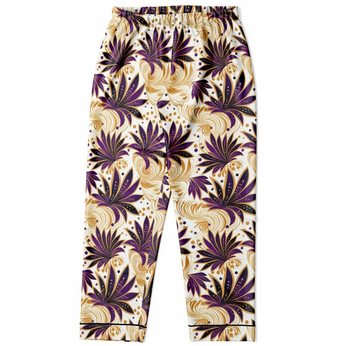 Purple Gold Ankara Wax Print Satin Pajama Set | Plus Size Satin Pajamas