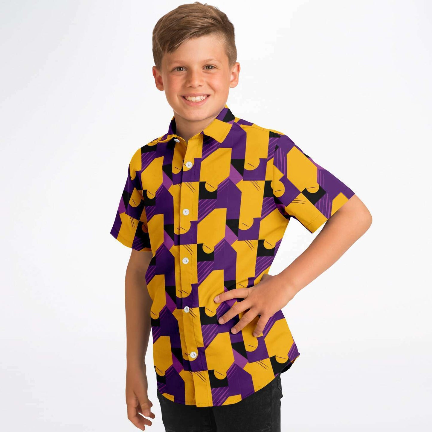 Laker Fan Kids Button-Up Shirt | Los Angeles Love Fashion | Laker Game Apparel | Purple & Gold Button Up Shirt