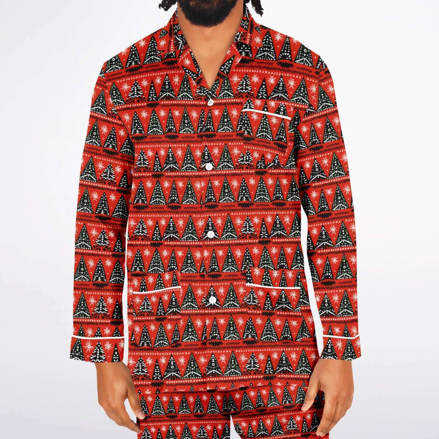 Men's African Print Christmas Tree Satin Pajama Set | African Print Luxury Sleepwear |  Holiday Men's Pajama Set - Ships Free