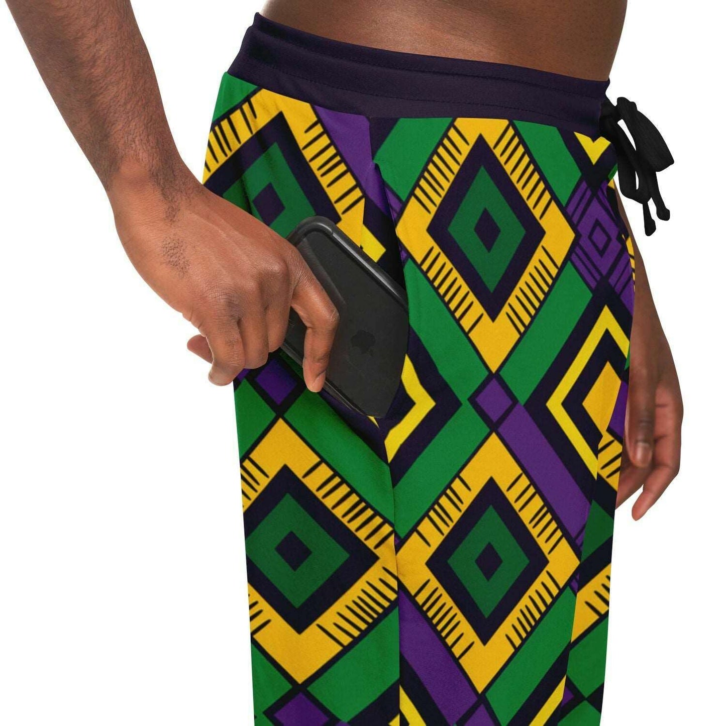 Athletic African Kente Mardi Gras Unisex Joggers, Festive Carnival Themed Pants