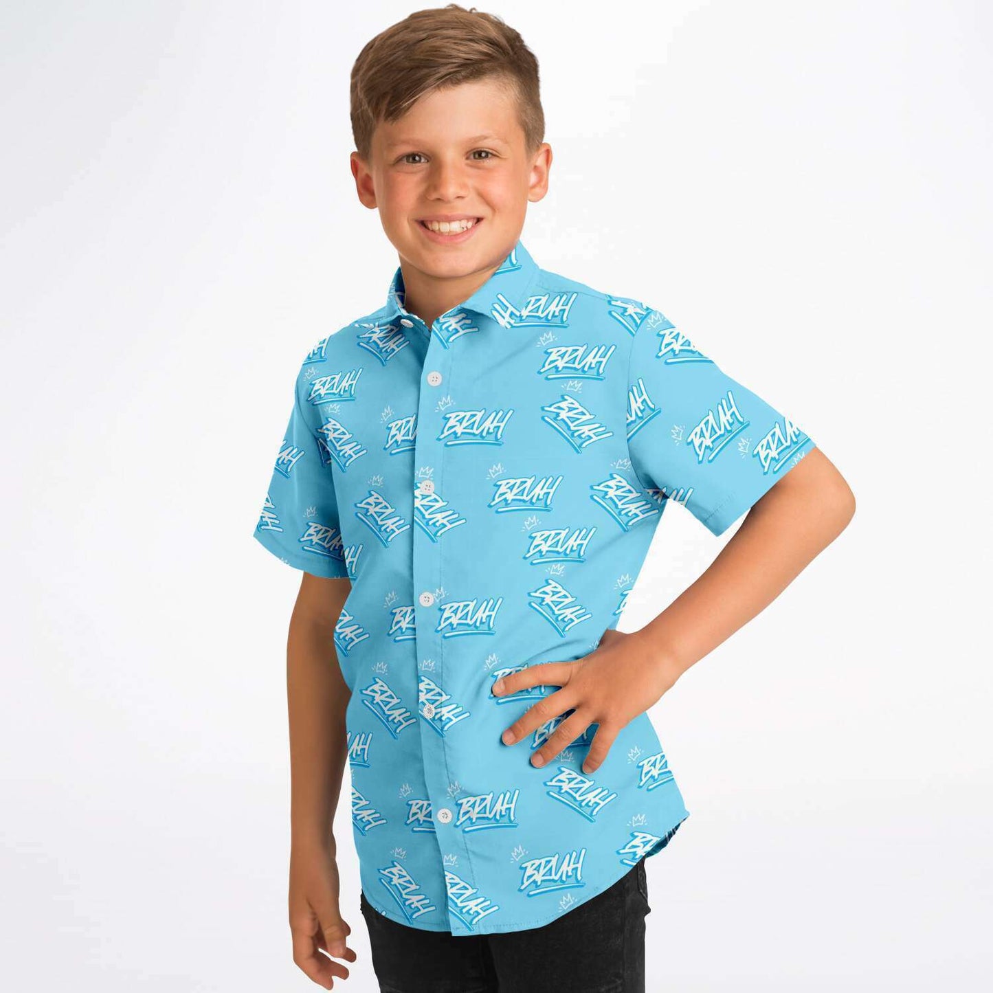 Urban Street Style Bruh/Bro All Over Print Youth Button-Up Shirt