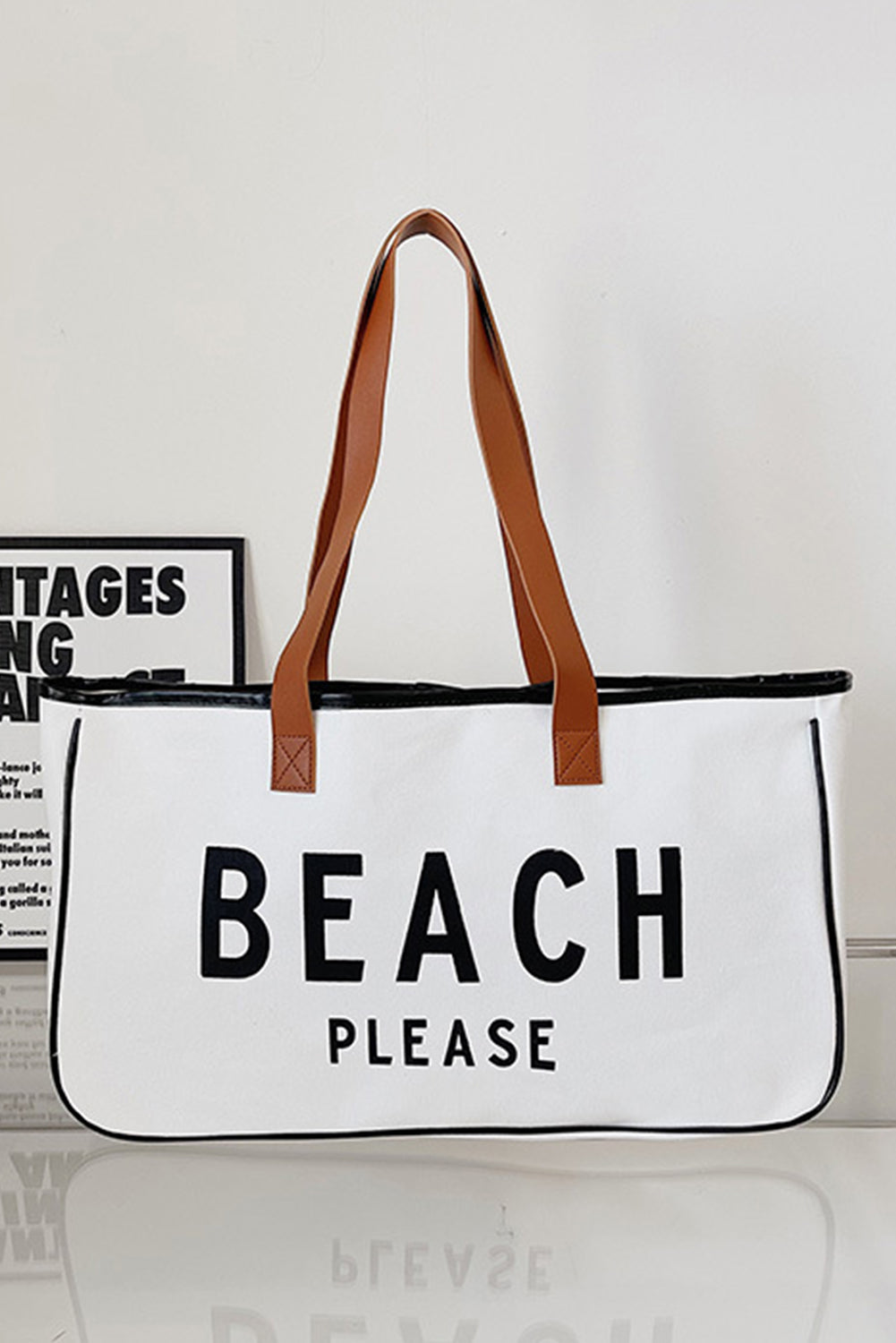 BEACH PLEASE Large Canvas Tote Bag - Spacious & Durable Summer Essential