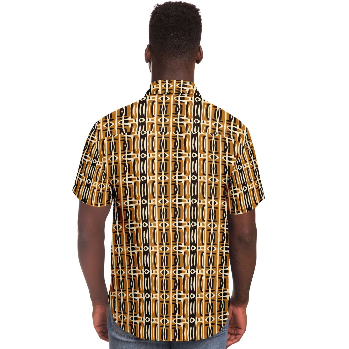 Brown & Cream African MudCloth Mens Button Down Shirt | Ethnic Print Men's Fashion