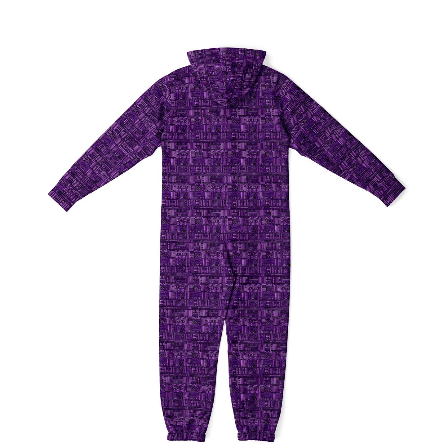 Purple Bogolan African Print Unisex Adult Jumpsuit | Adult AfricanPrint Onesie | Plus Size Mud Cloth Jumpsuit - Ships Free