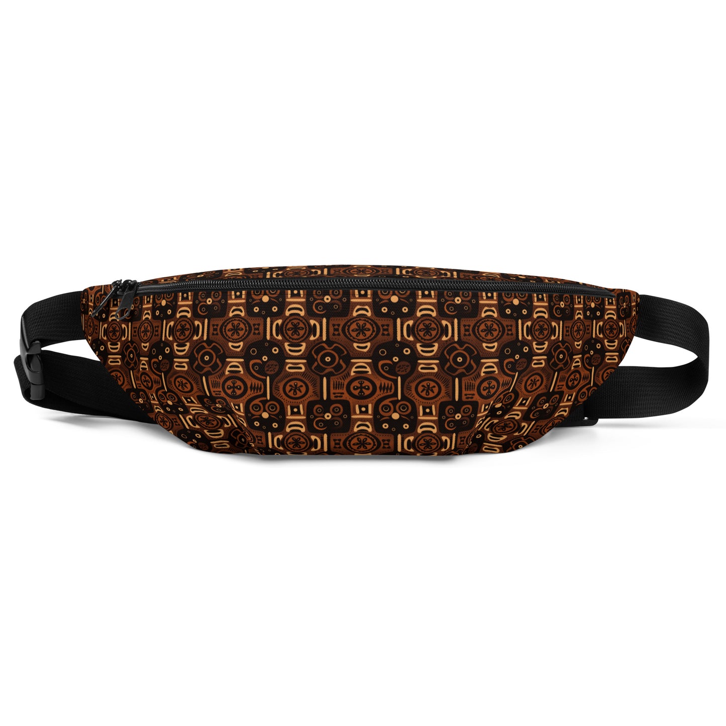 African Wax Print Brown Fanny Pack, Stylish Ethnic Print Festival & Travel Accessory