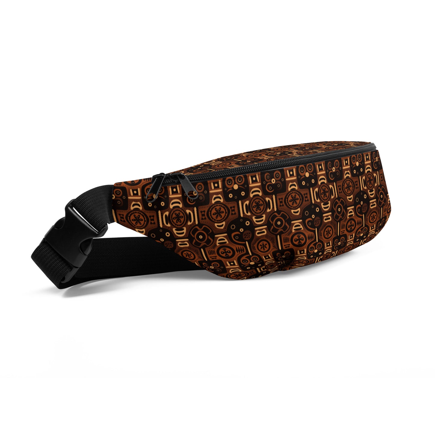 African Wax Print Brown Fanny Pack, Stylish Ethnic Print Festival & Travel Accessory