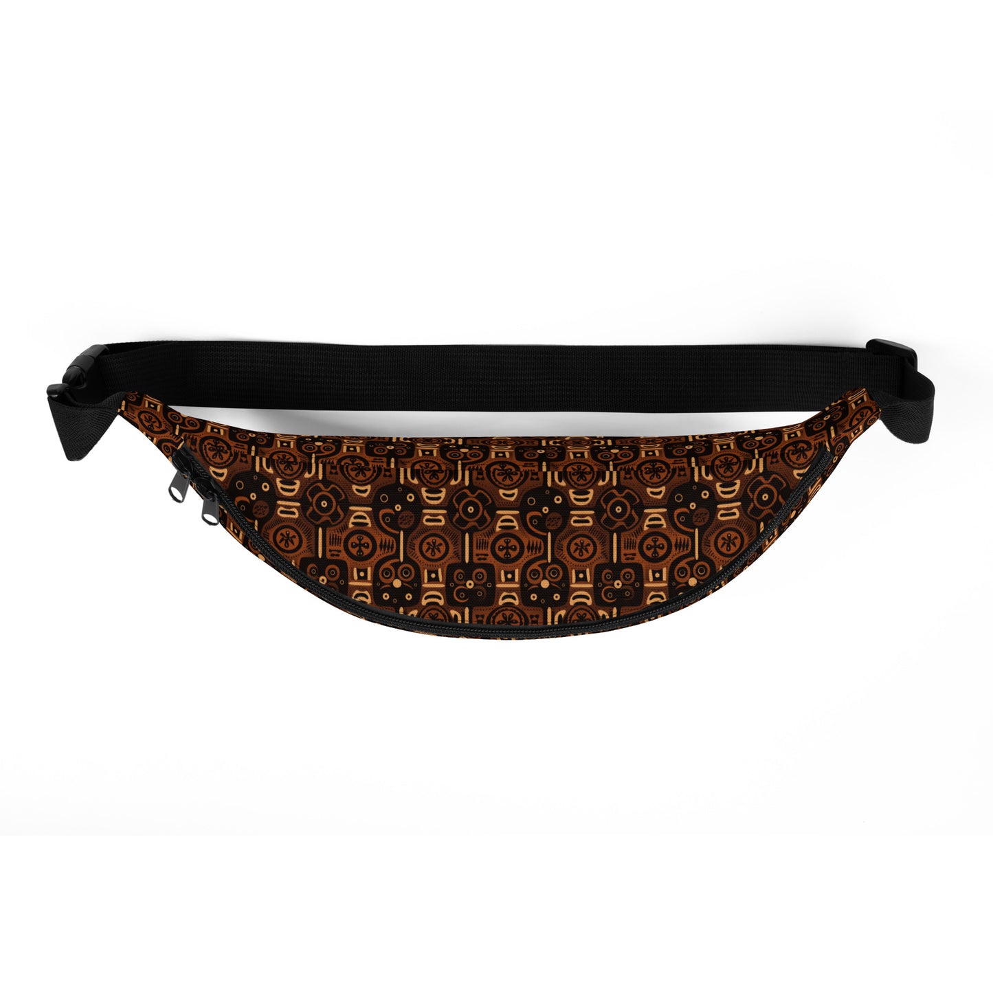 African Wax Print Brown Fanny Pack, Stylish Ethnic Print Festival & Travel Accessory