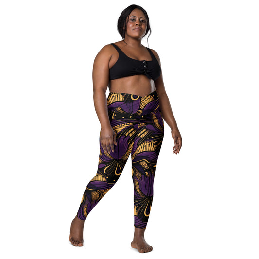 Purple Gold African Print Yoga Leggings - Plus Size Ankara Activewear XS-6X