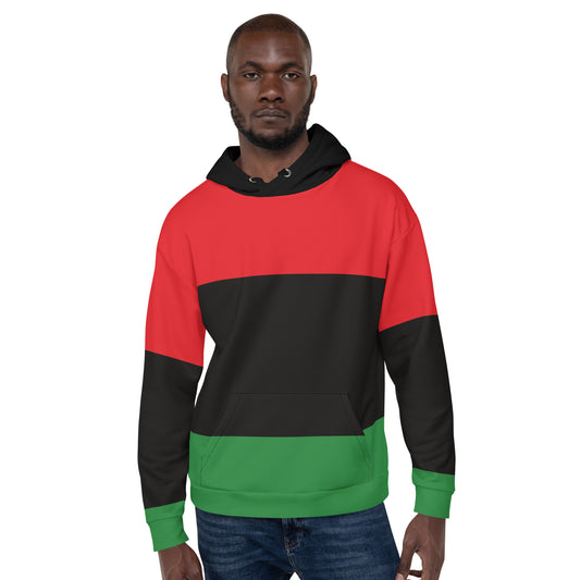 Red Black and Green Pan African Print Garvey Unisex Hoodie