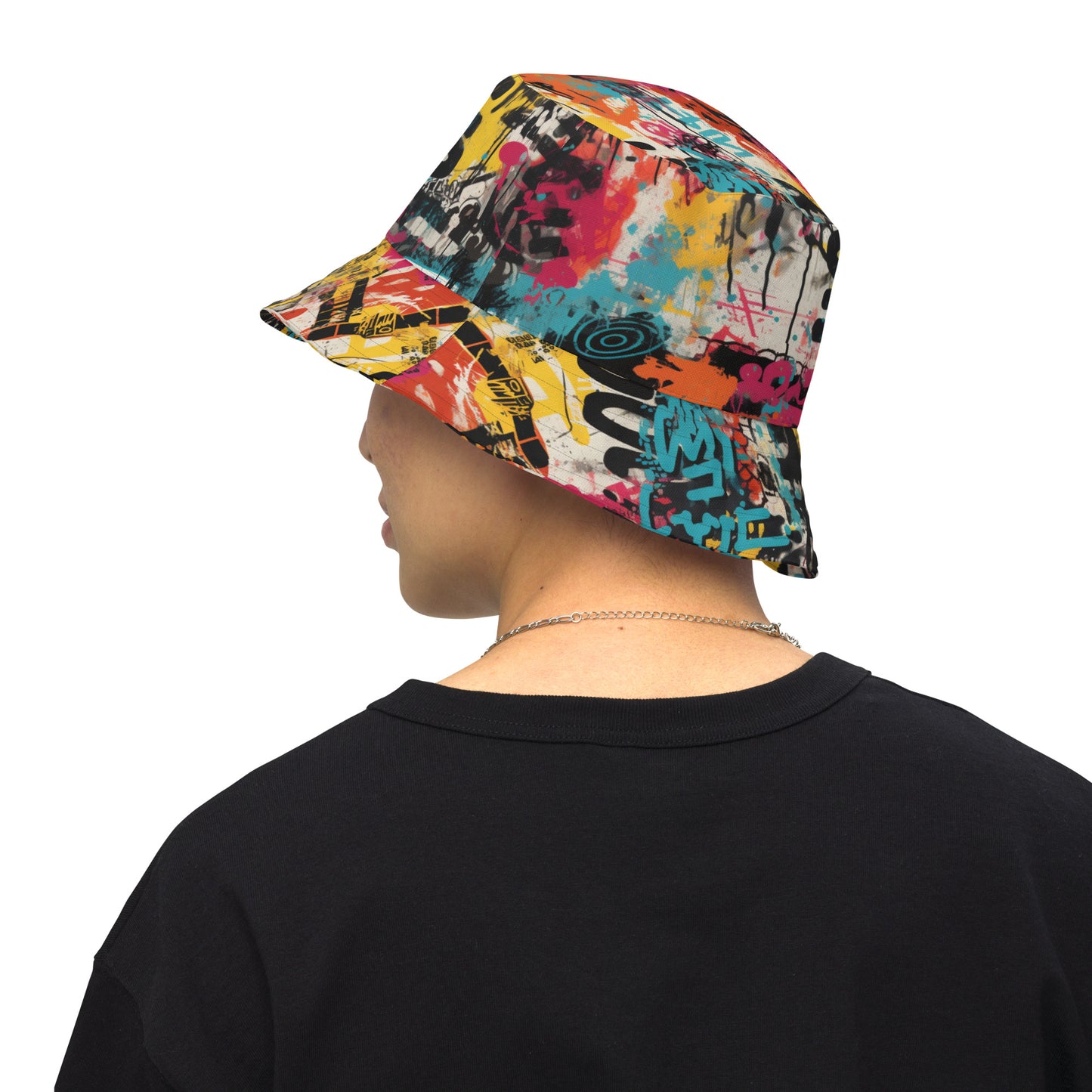 Urban Graffiti Distressed Two In One Bucket Hat, Reversible Street Art Style Bucket Hat