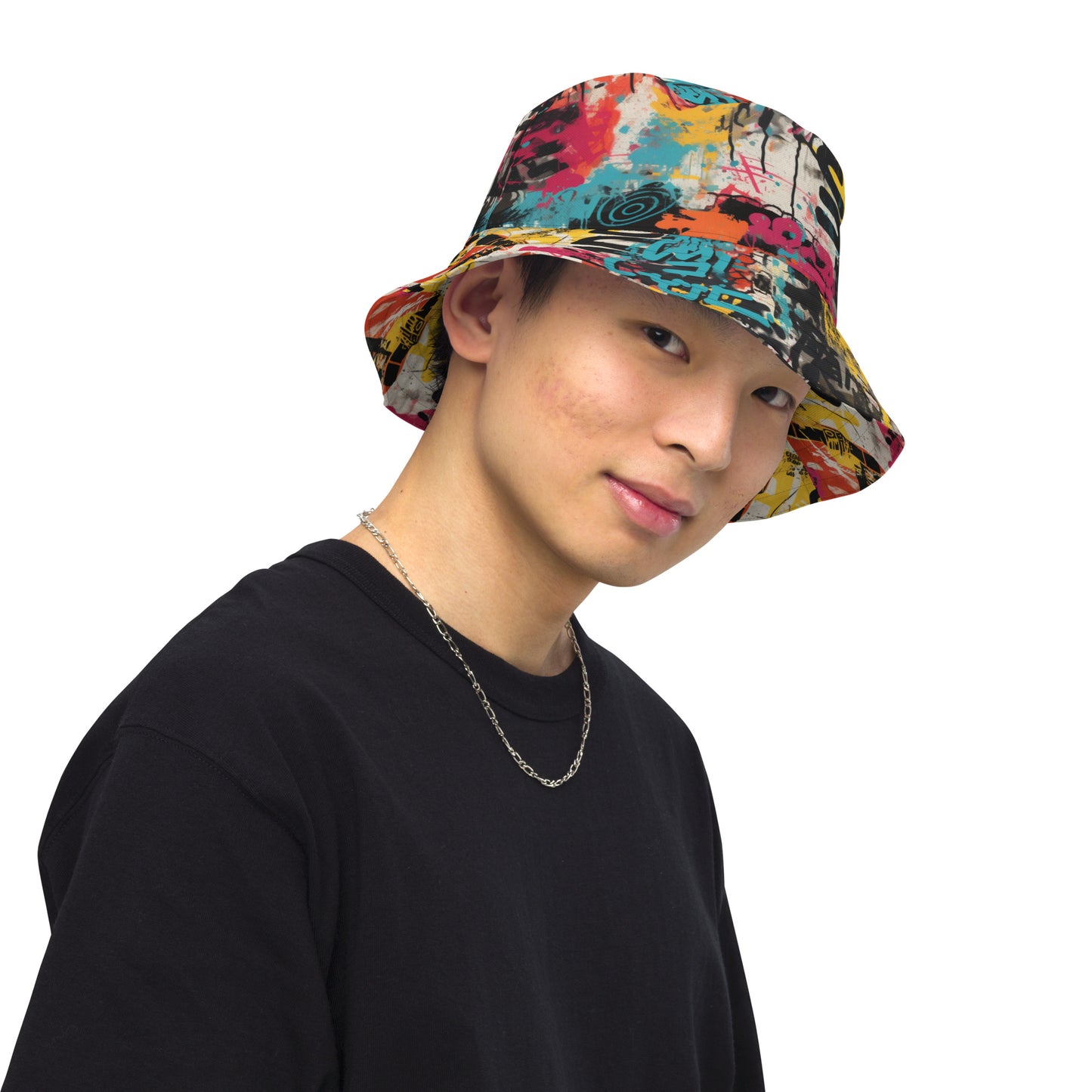 Urban Graffiti Distressed Two In One Bucket Hat, Reversible Street Art Style Bucket Hat