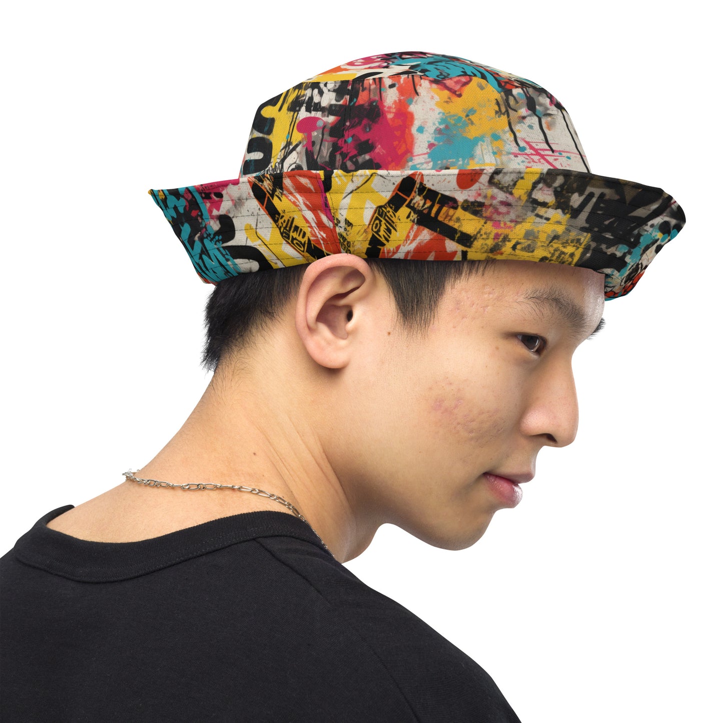 Urban Graffiti Distressed Two In One Bucket Hat, Reversible Street Art Style Bucket Hat