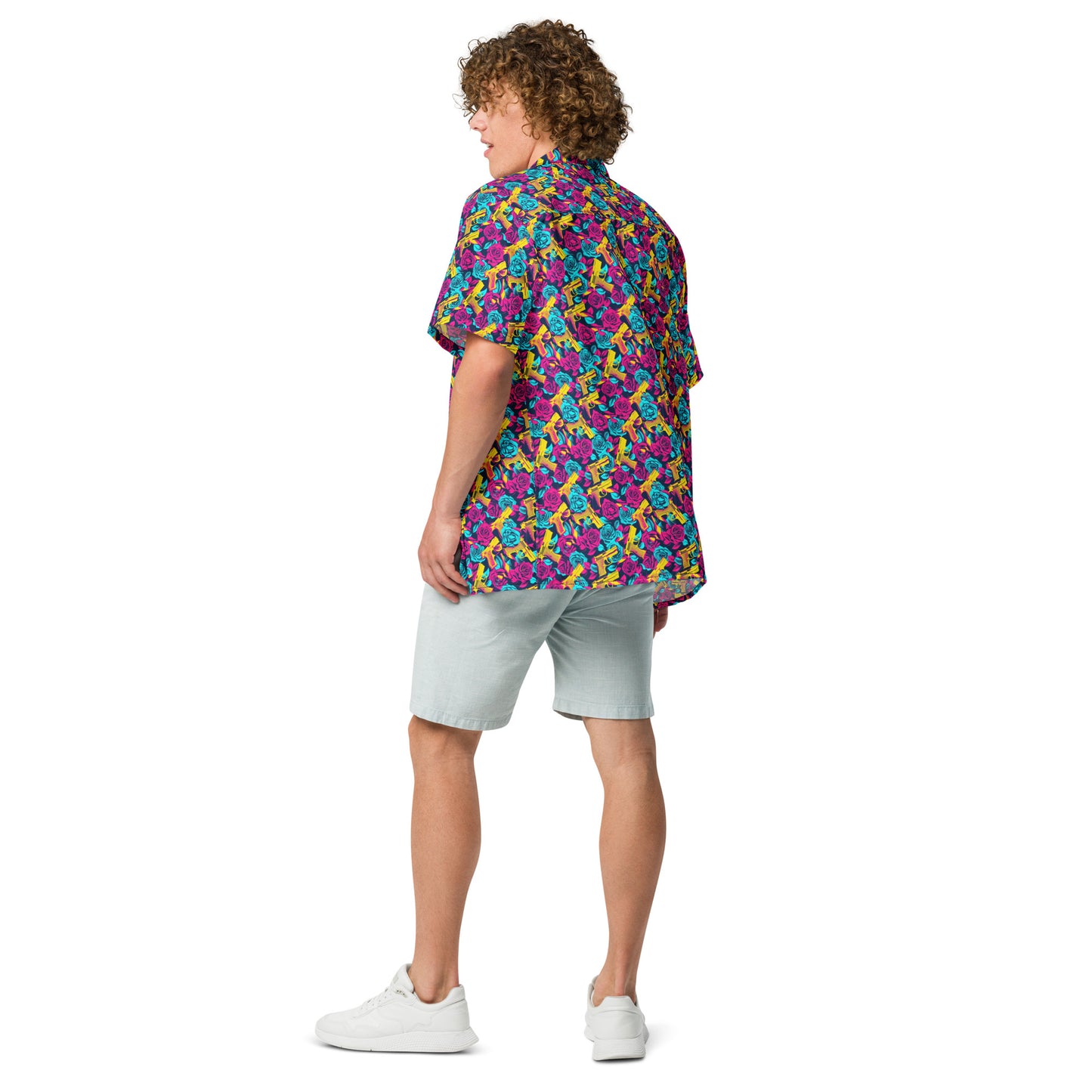 Neon Guns and Roses Hawaiian Style Button Up - Unisex