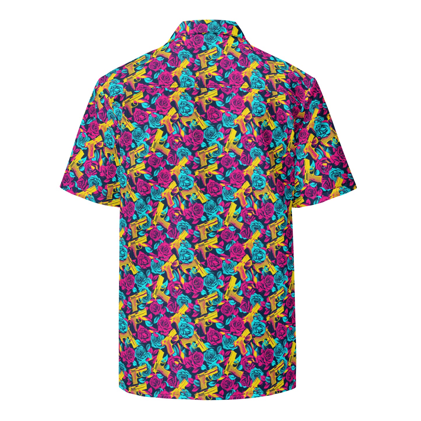 Neon Guns and Roses Hawaiian Style Button Up - Unisex