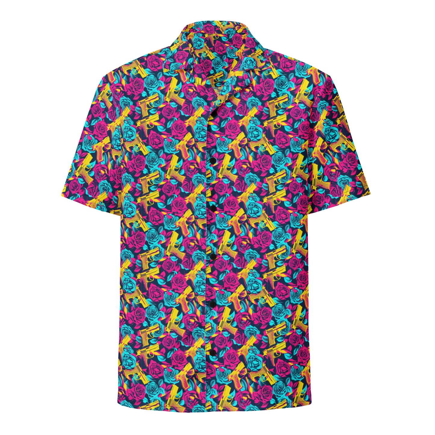 Neon Guns and Roses Hawaiian Style Button Up - Unisex