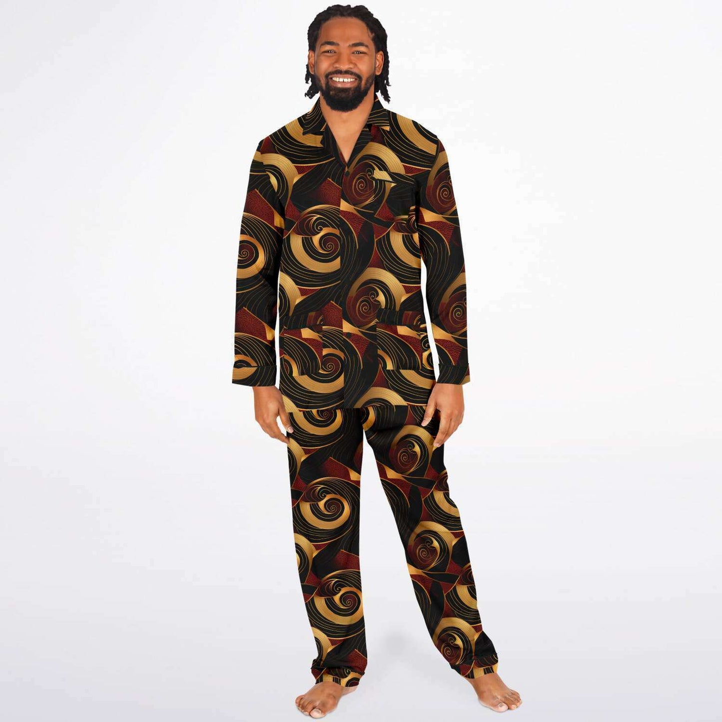 Crimson & Gold Mens African Ankara Print Satin Pajama Set