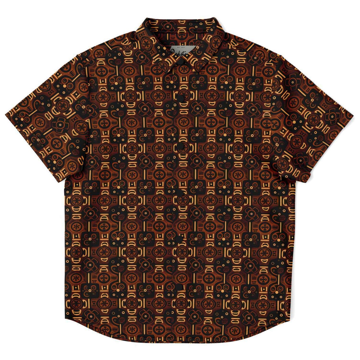 Brown African Wax Print Boys Button Down Shirt | Youth Ethnic Print Dressy Shirt