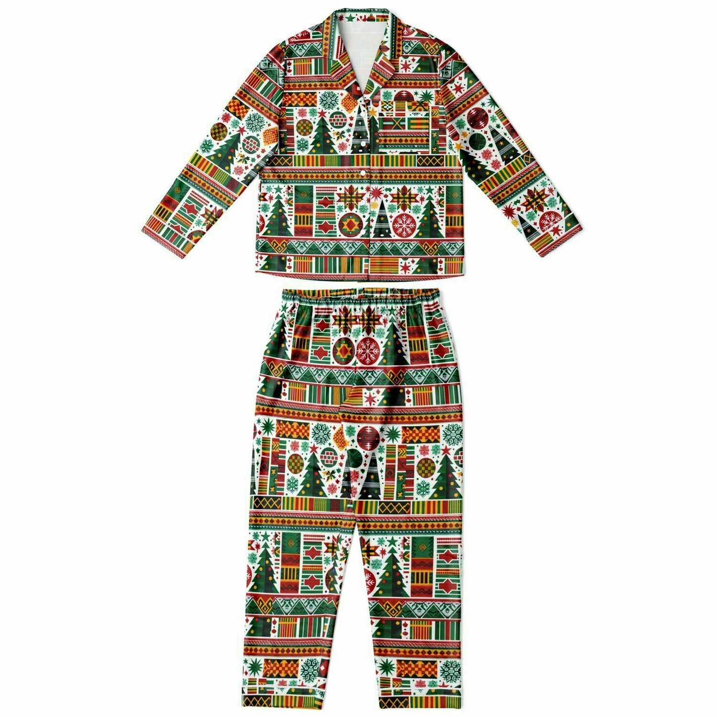 Kente Cloth Christmas Women's Satin Pajamas, Colorful Kente Cloth Christmas Themed Night Wear