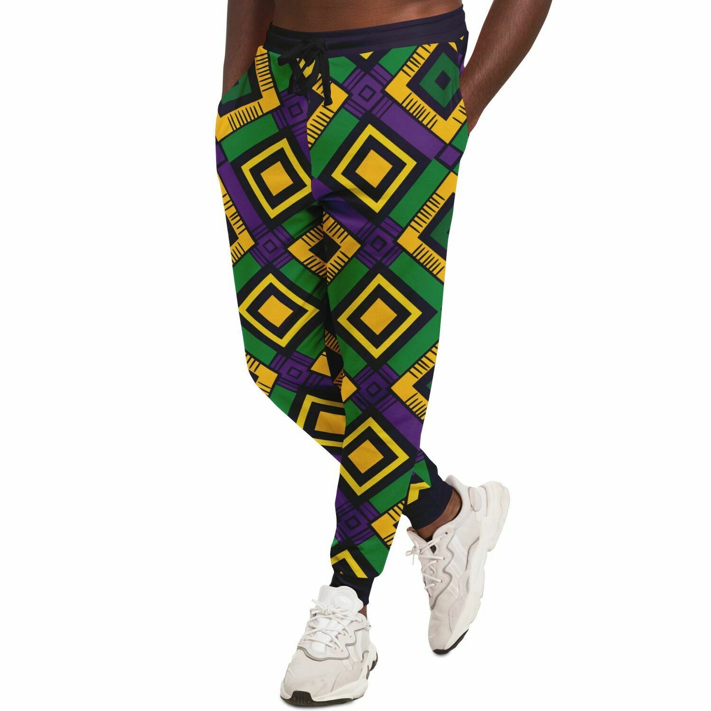 Athletic African Kente Mardi Gras Unisex Joggers, Festive Carnival Themed Pants