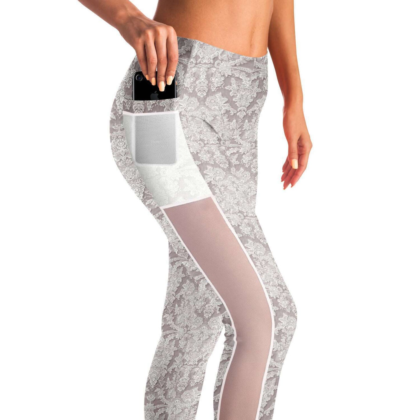 Lace Illusion Mesh Pocket Leggings, Functional Elegance, Squat Proof Active Wear