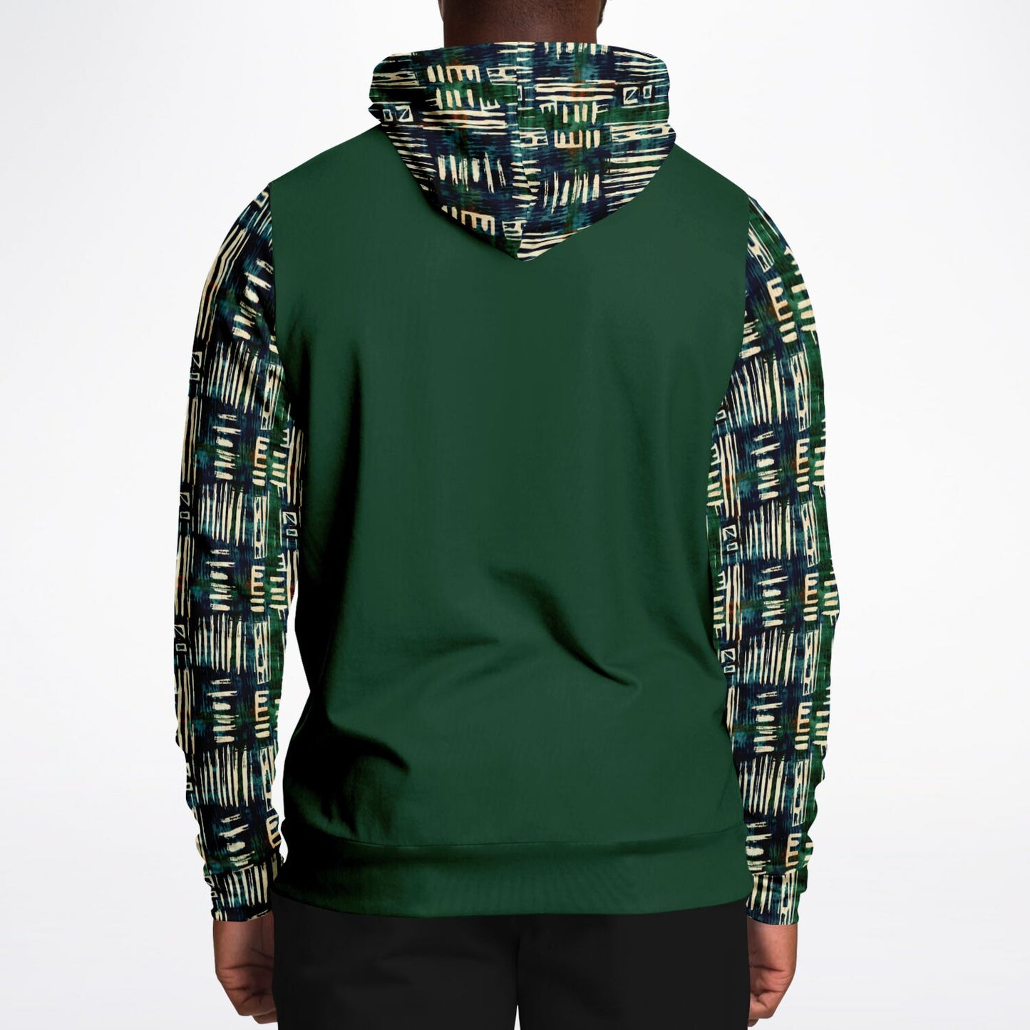 Jungle Safari Reverse African Mud Cloth Print Sweater, Green Color Block African Print Mens Sweater