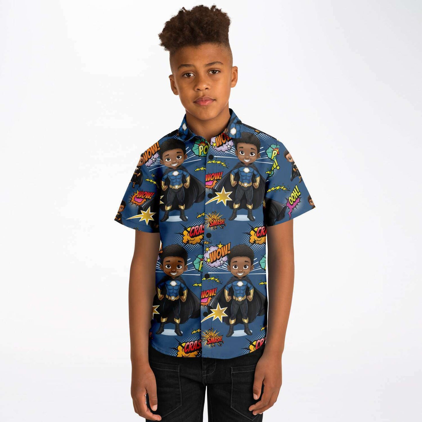 Black Boy Joy Superhero Youth Button Up Shirt