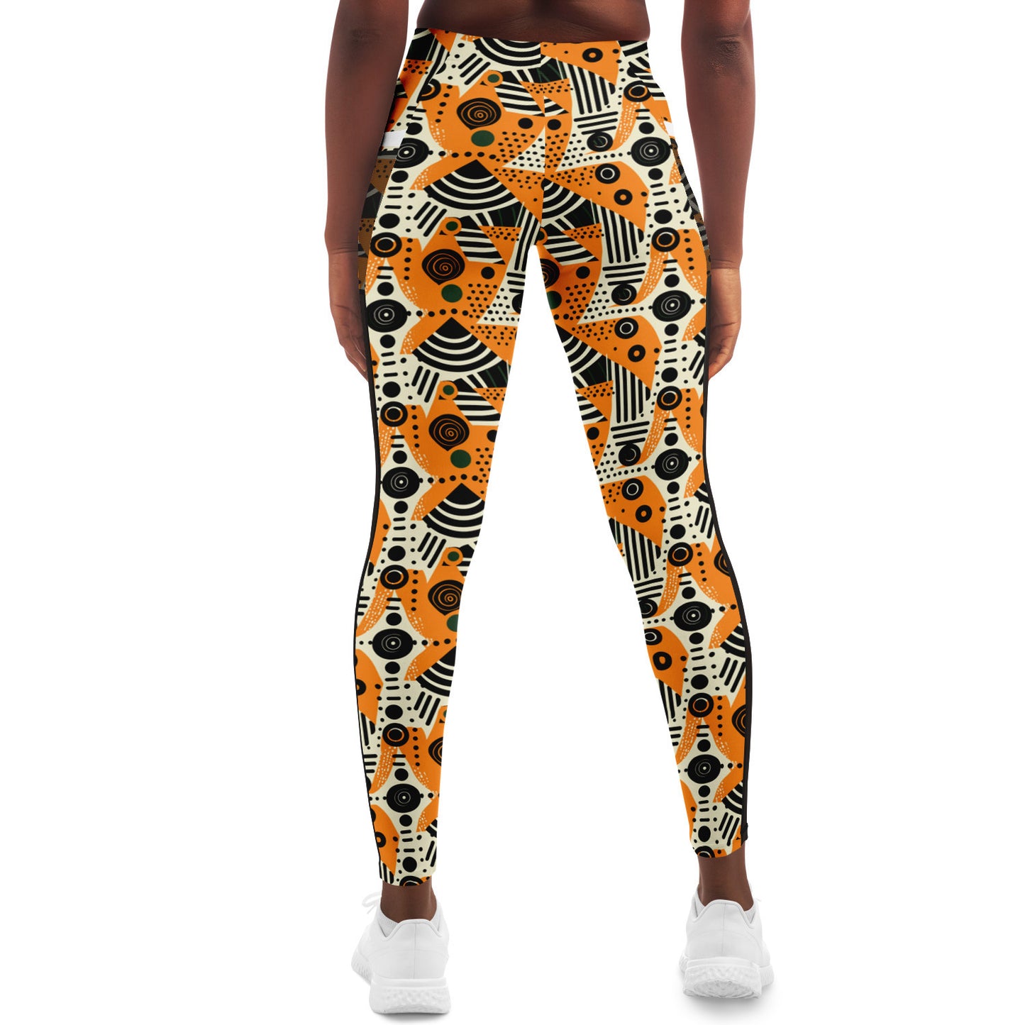 African Print Totem & Circles Mesh Pocket Leggings