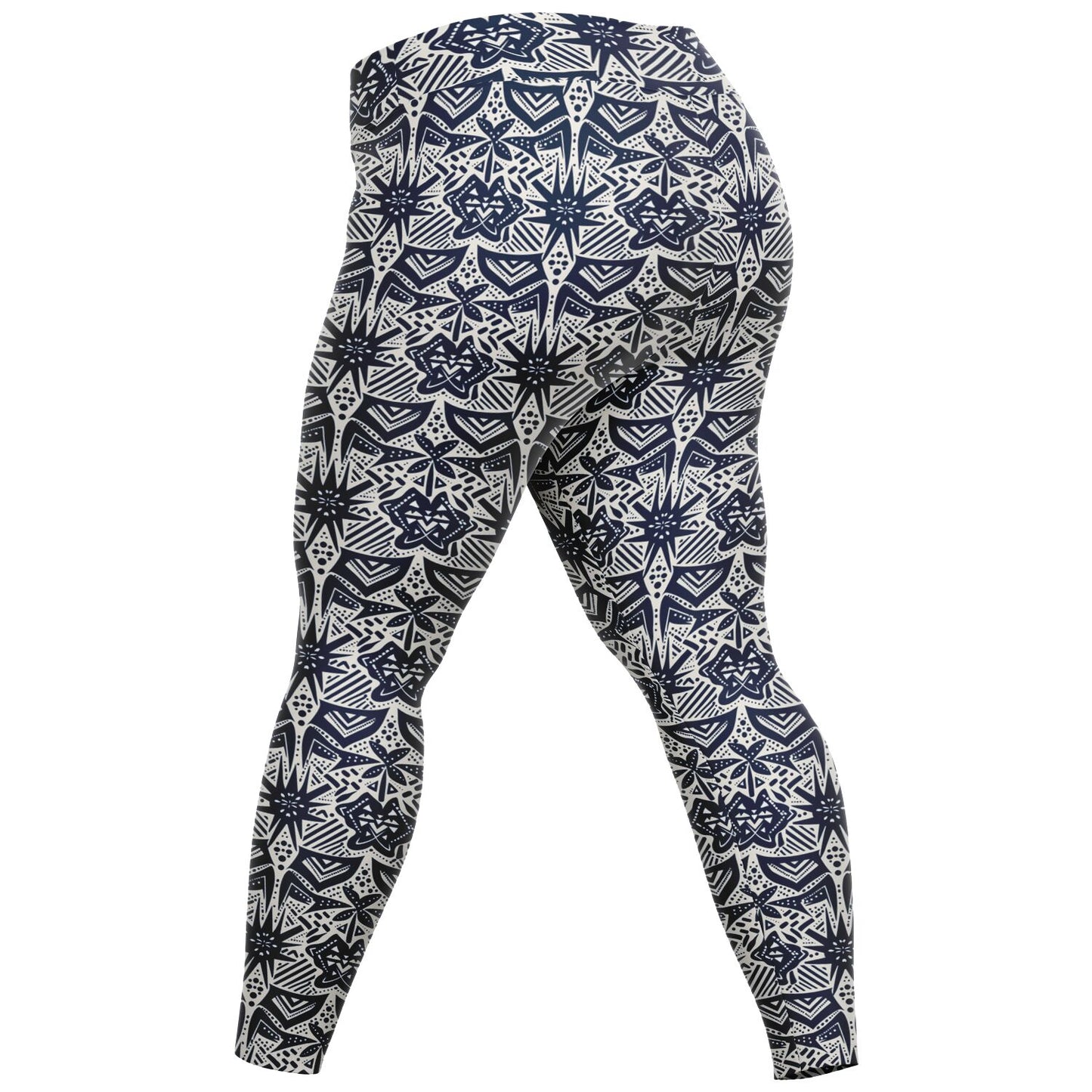 Blue & White African Mud Cloth Plus Size 2XL - 6XL Women's Leggings | Plus Size African Print Activewear | High Waistband Ethnic Yoga Pants