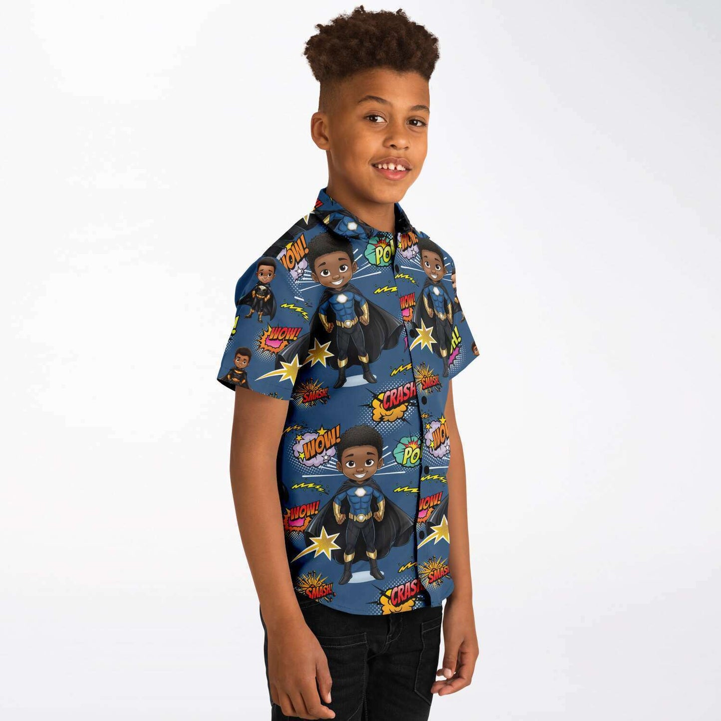 Black Boy Joy Superhero Youth Button Up Shirt