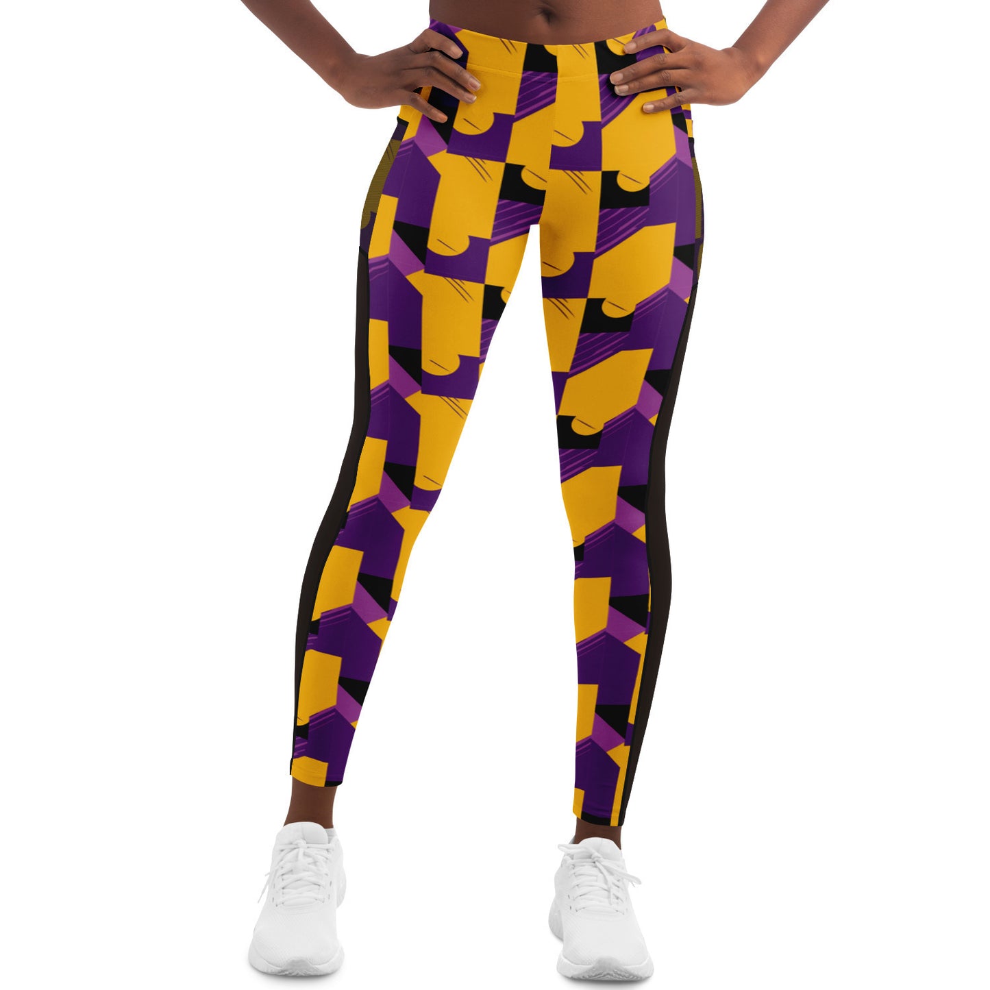 Purple & Gold Abstract Print Luxury Leggings With Pockets, Laker Fan Color Sexy Ladies Workout Wear