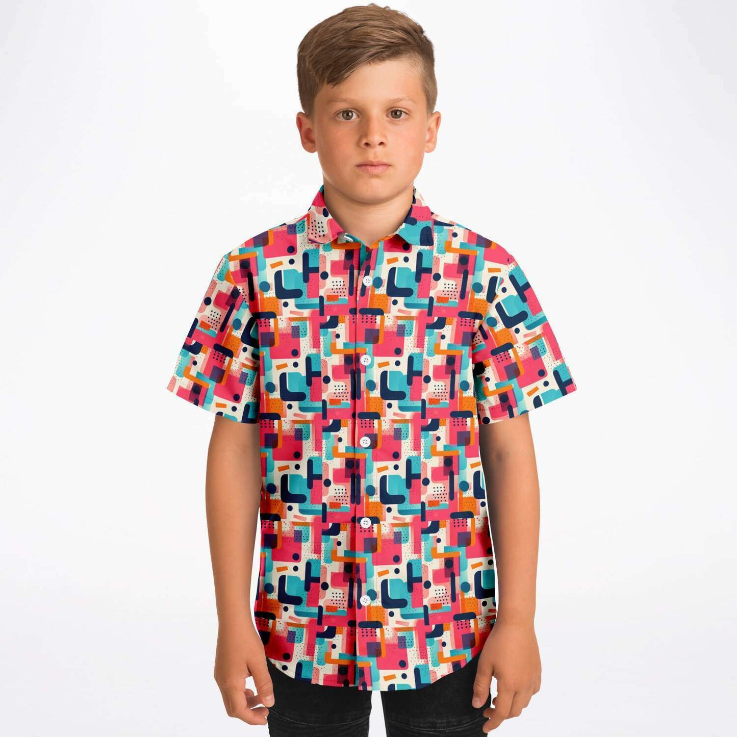 Playful Pop Art Kids Button-Up Shirt, Kids' Colorful Fashion