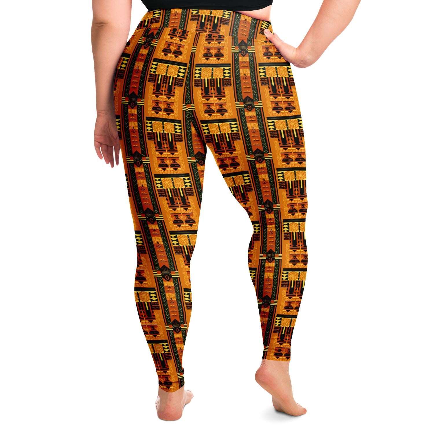 Afrofuturism African Print Plus Size 2XL - 6XL Women's Leggings, Terracotta African Ankara Pattern Print Curvy Activewear