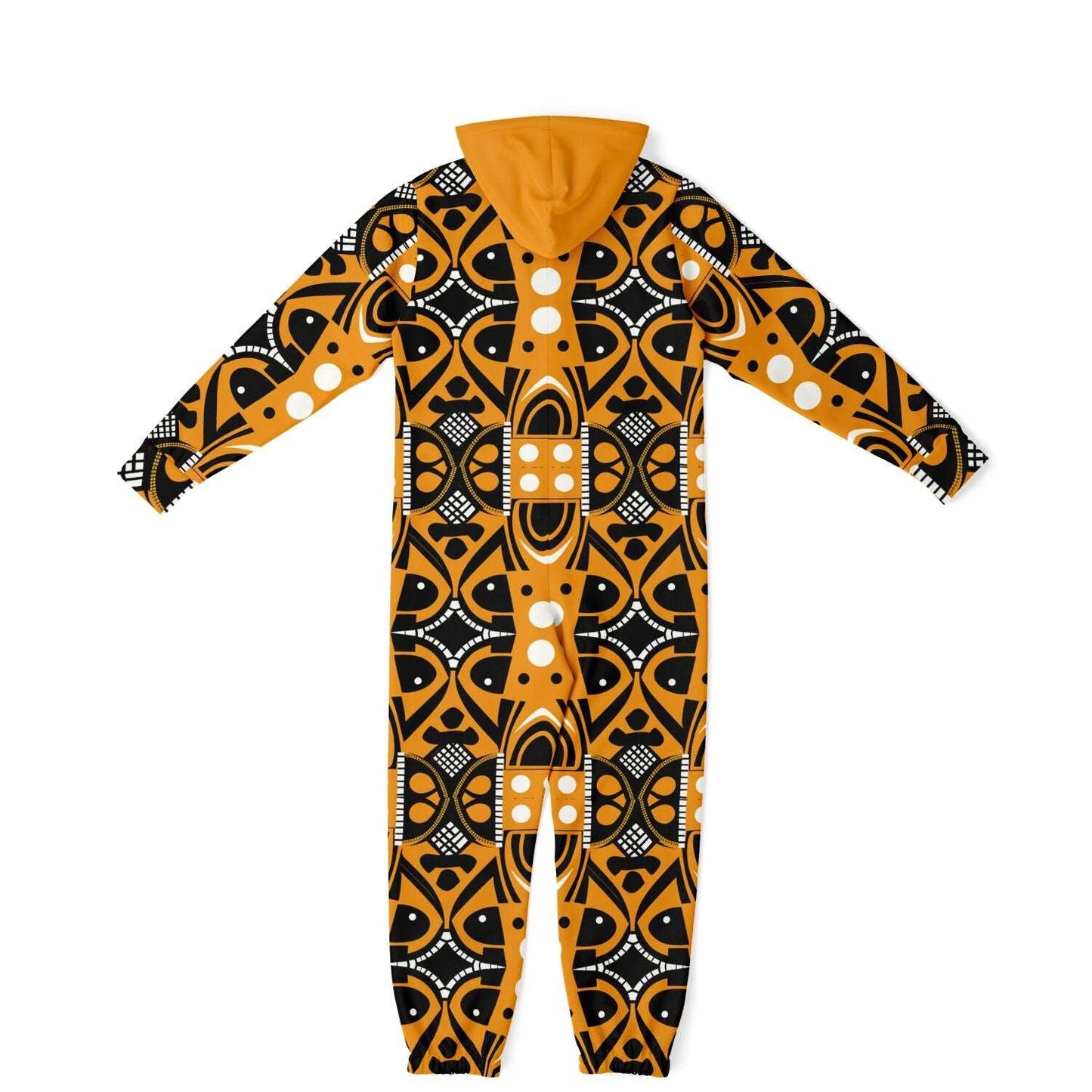 African Print Totem & Columns Cozy Jumpsuit , Yellow and Black Pattern Inspired by Traditional Arts