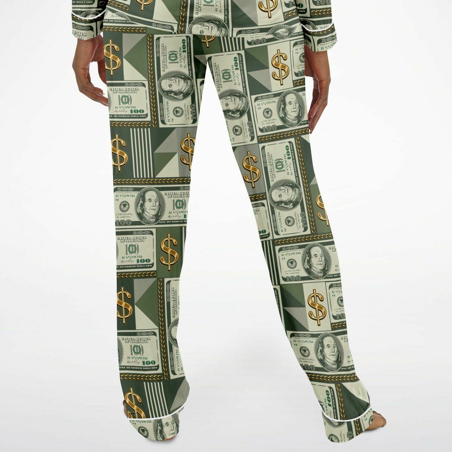 Money Manifestation Satin Luxury Pajamas for Women< Money Print Women's Loungewear