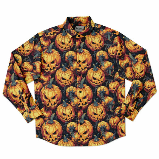 Men's Long Sleeve Button Down Shirt - Urban Streetwear Hawaiian Style with Halloween-Inspired Pattern