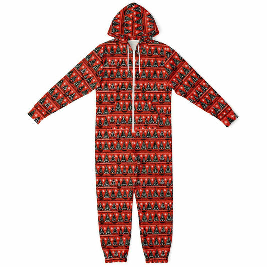 Unisex Christmas Themed African Print Unisex Adult Jumpsuit | Adult Holiday Onesie | Plus Size Christmas Jumpsuits - Ships Free