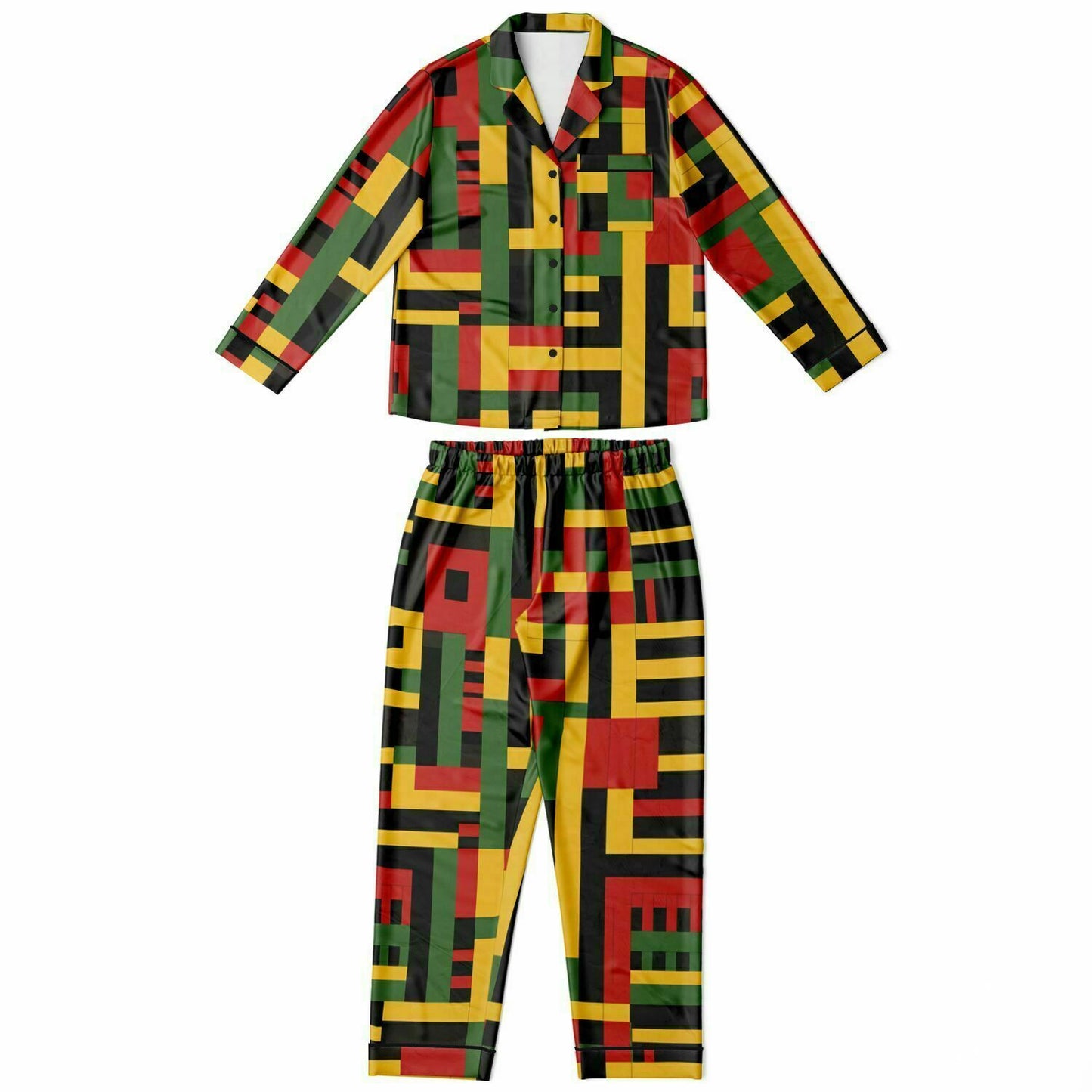 Women's African Kente Cloth Print Satin Pajama Set - Luxurious & Comfortable Nightwear