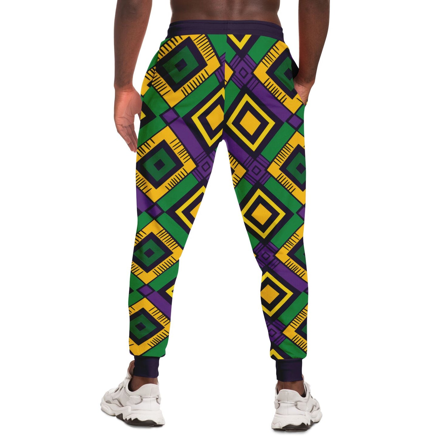 Athletic African Kente Mardi Gras Unisex Joggers, Festive Carnival Themed Pants