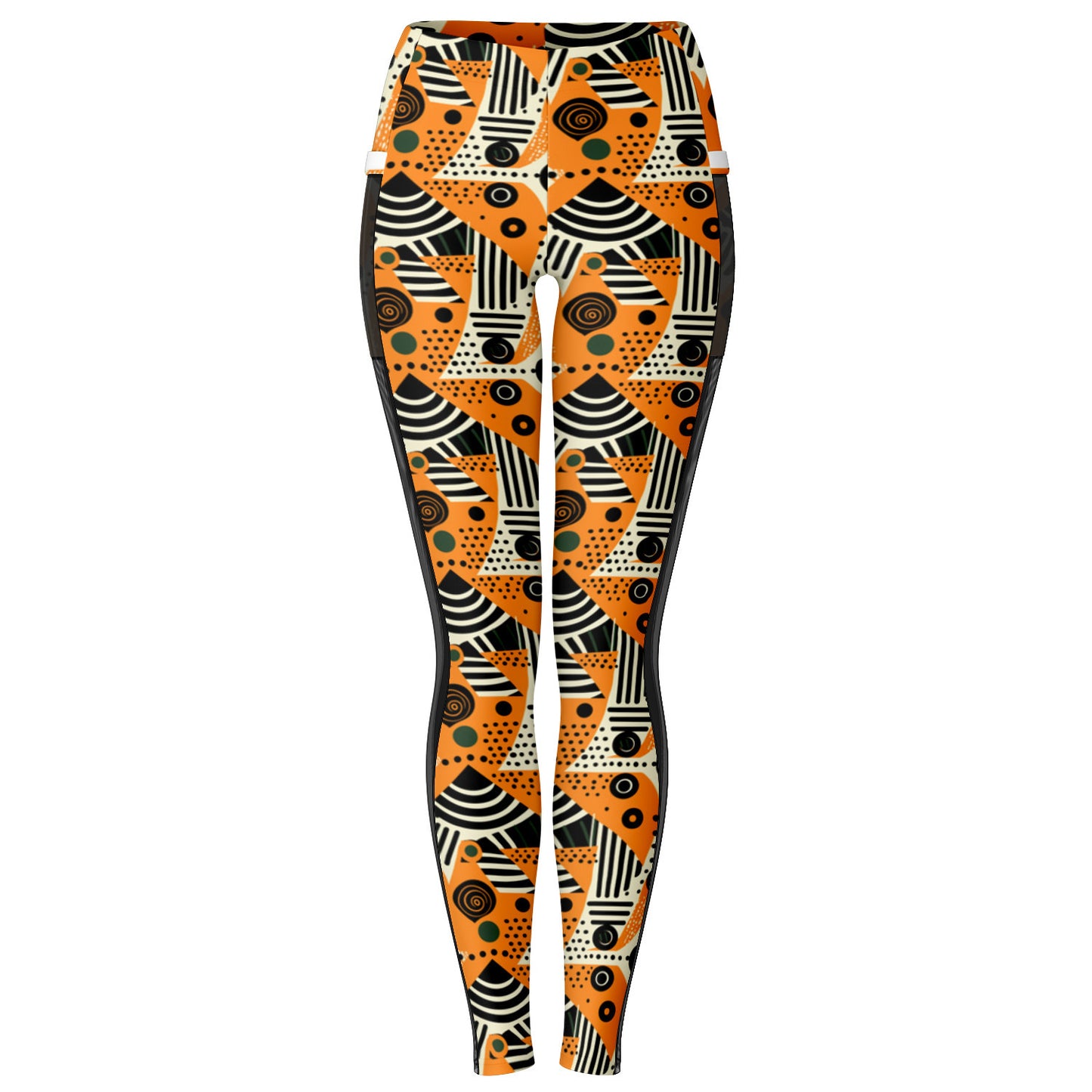 African Print Totem & Circles Mesh Pocket Leggings