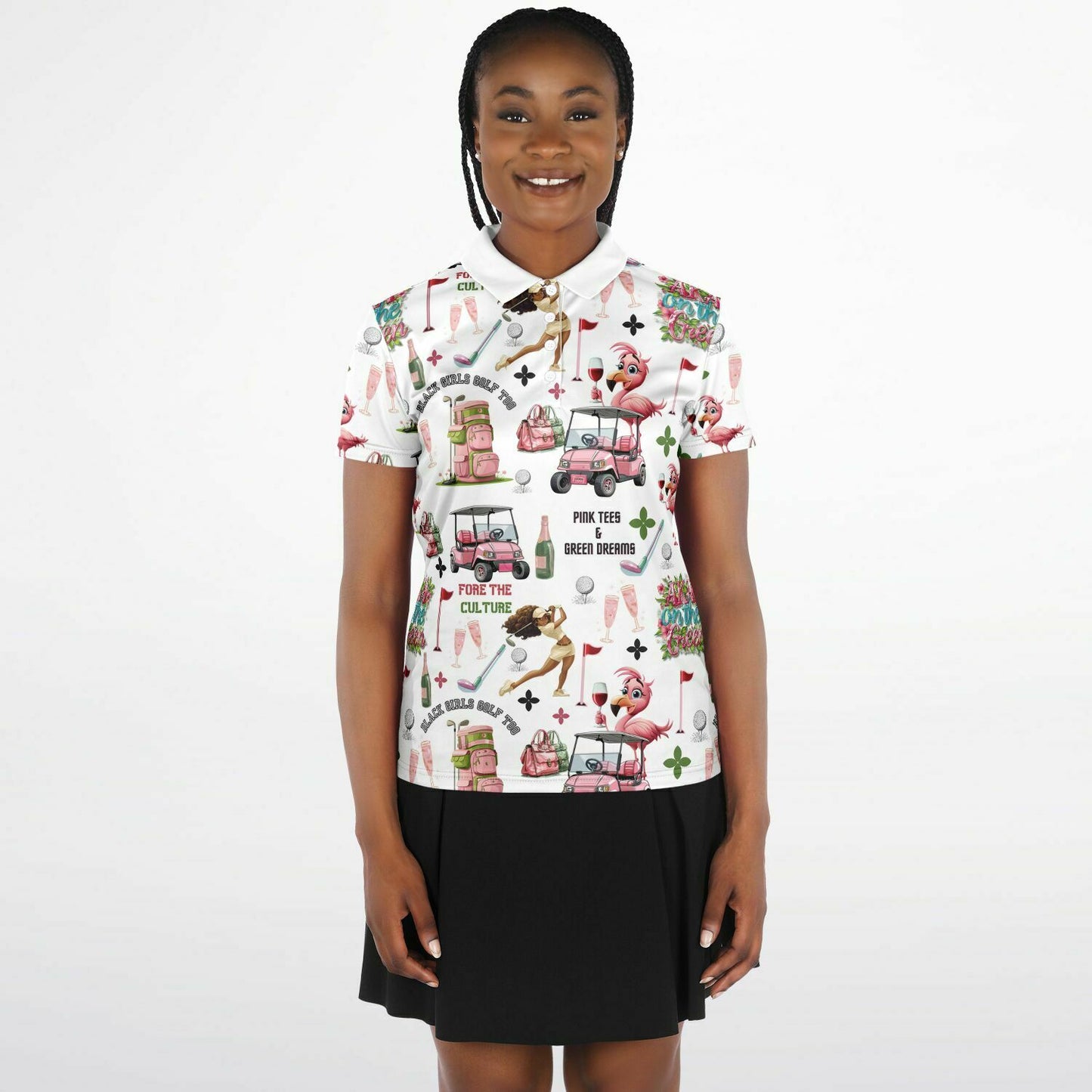 AKA Black Girls Golf Too Pattern Polo, Pink & Green Pretty Girl Golfing Shirt