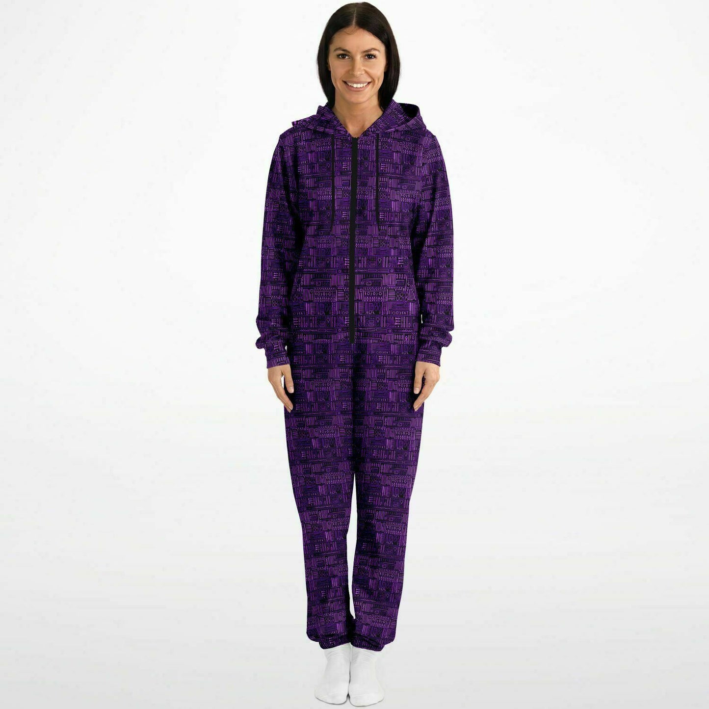 Purple Bogolan African Print Unisex Adult Jumpsuit | Adult AfricanPrint Onesie | Plus Size Mud Cloth Jumpsuit - Ships Free