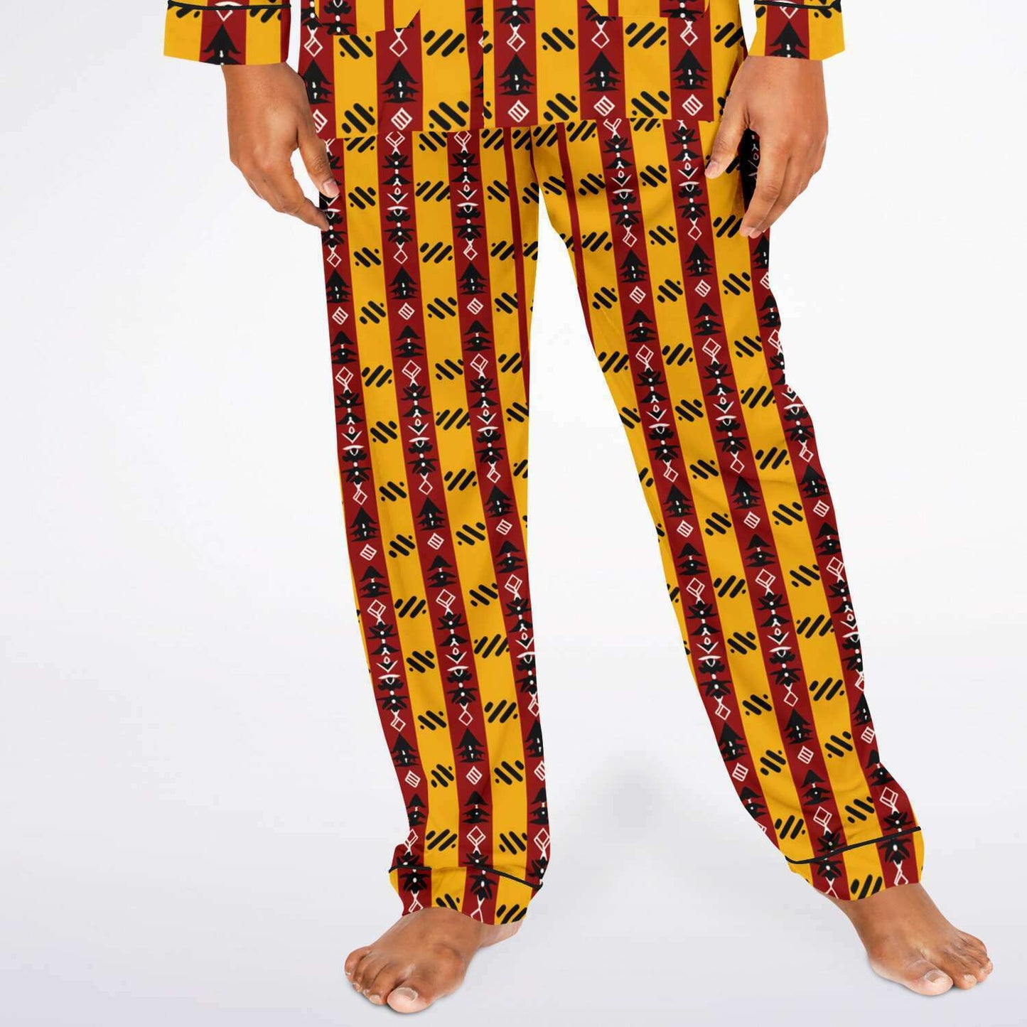 Cardinal & Gold College Colors Inspired Mens African Print Satin Pajama Set | Trojan Alum African Print Mens Sleepwear - Ships Free