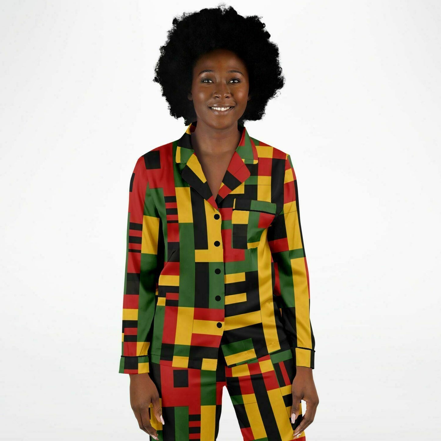 Women's African Kente Cloth Print Satin Pajama Set - Luxurious & Comfortable Nightwear