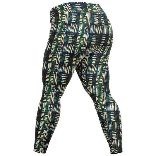 Jungle Safari African Mud Cloth Plus Size 2XL - 6XL  Leggings, Curvy African Print Workout Gear