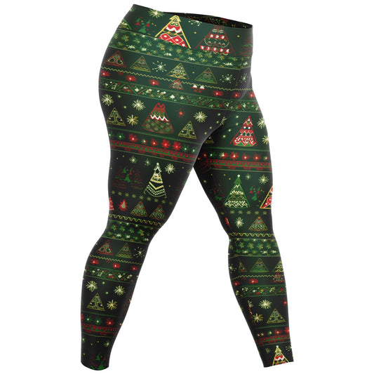 Christmas Print Plus Size Women's Leggings, Festive Holiday Stretchy Yoga Pants for Women