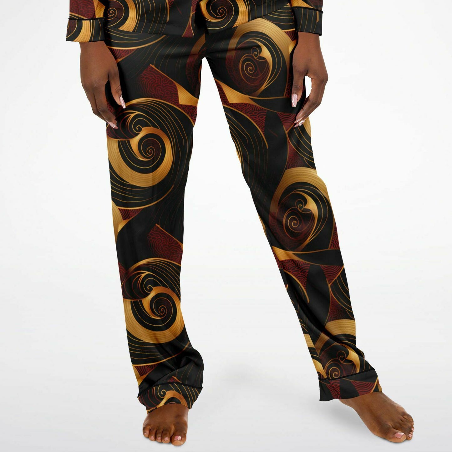 Crimson & Gold Womens African Ankara Print Satin Pajama Set, Plus Size Ladies African Print Loungewear